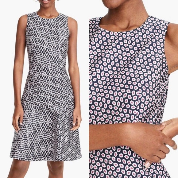 J.Crew A line Dress Fit Flare Floral Sleeveless Navy Blue Yellow Red Size 2 - Picture 5 of 9